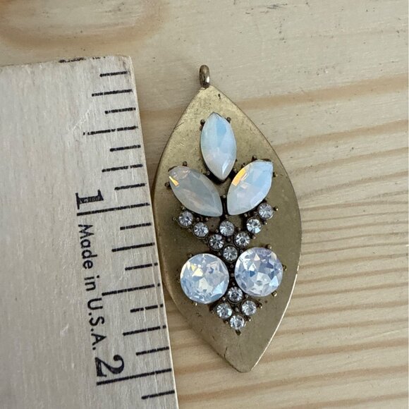 Gold-Toned Leaf-Shaped Pendant With Rhinestone & Opalescent Embellishments - Picture 4 of 4
